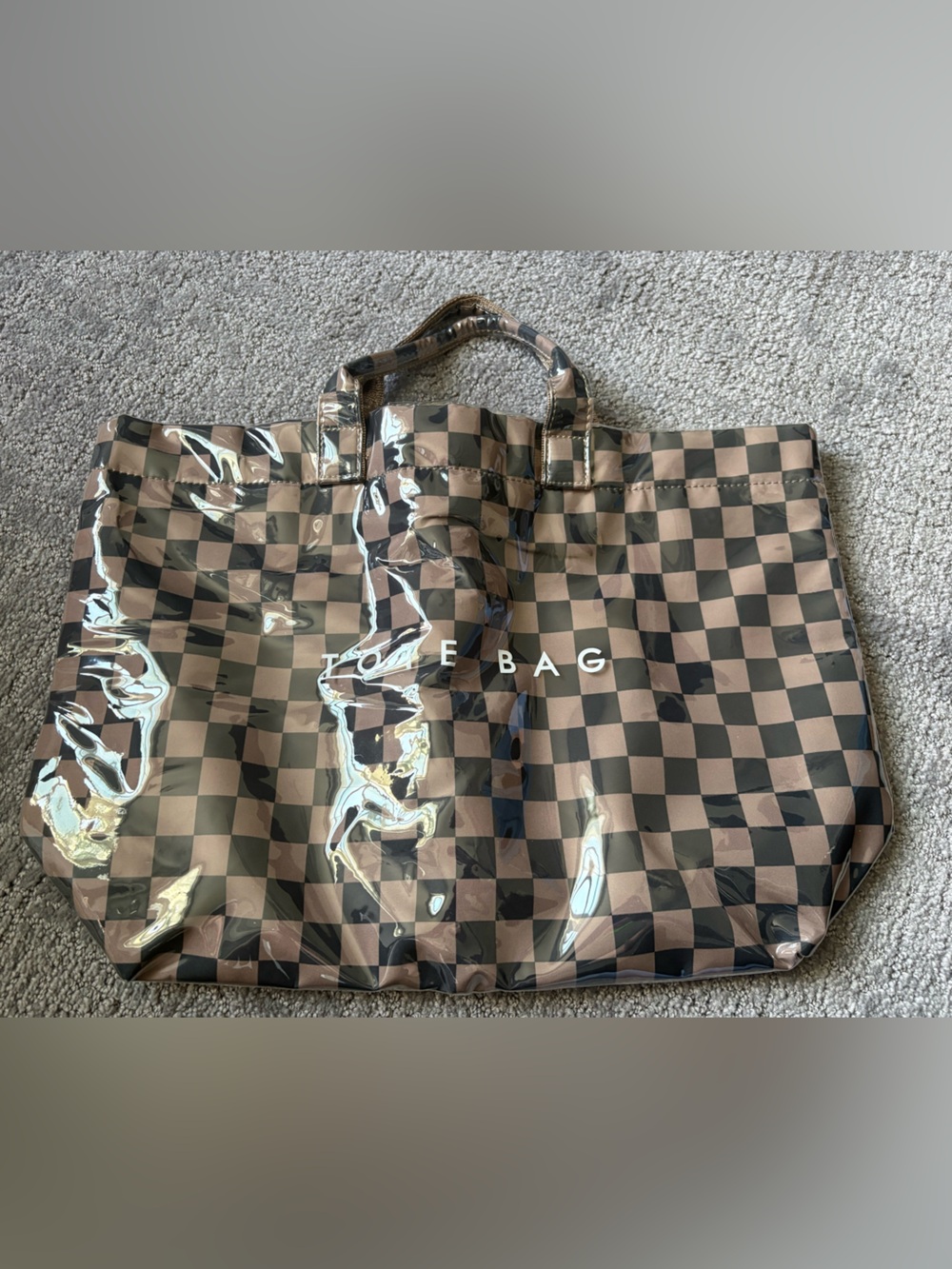 Checkered Vinyl Tote Bag in Brown and Black